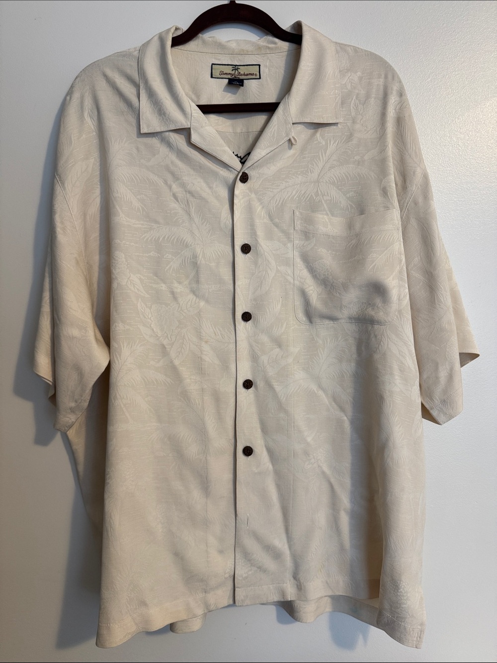 Tommy Bahama 100% Silk Cream Short-Sleeve Button-Up